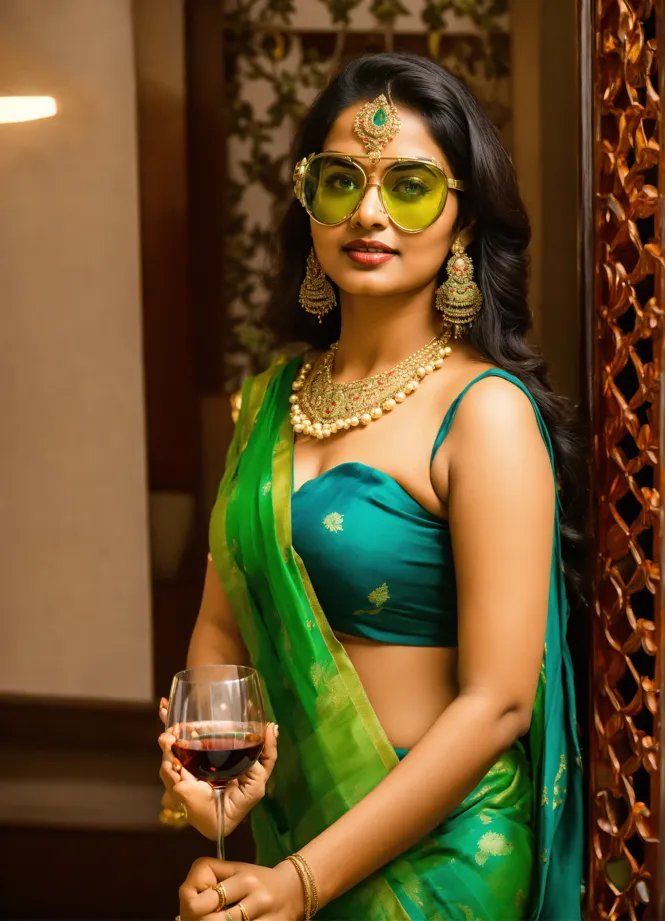 Lexica - beautiful young indian woman in see-through saree