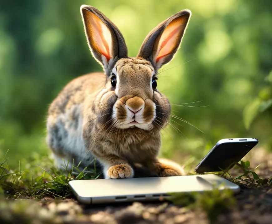 Cute white fluffy bunny staring with big eyes, art mark rryden on Craiyon