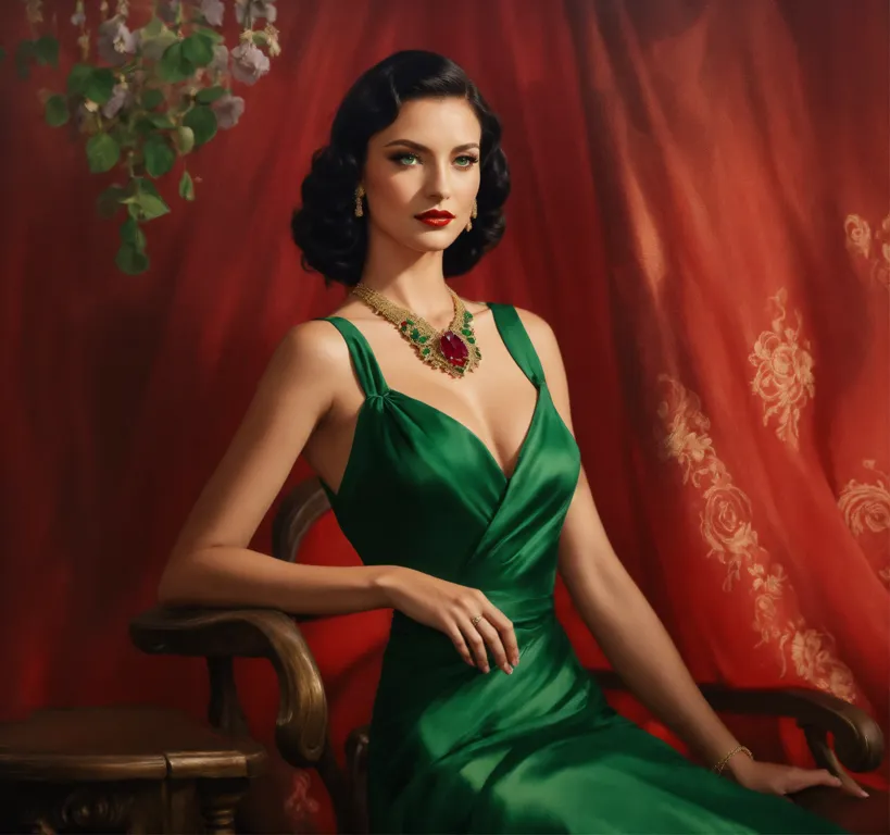 Red dress with green jewelry deals