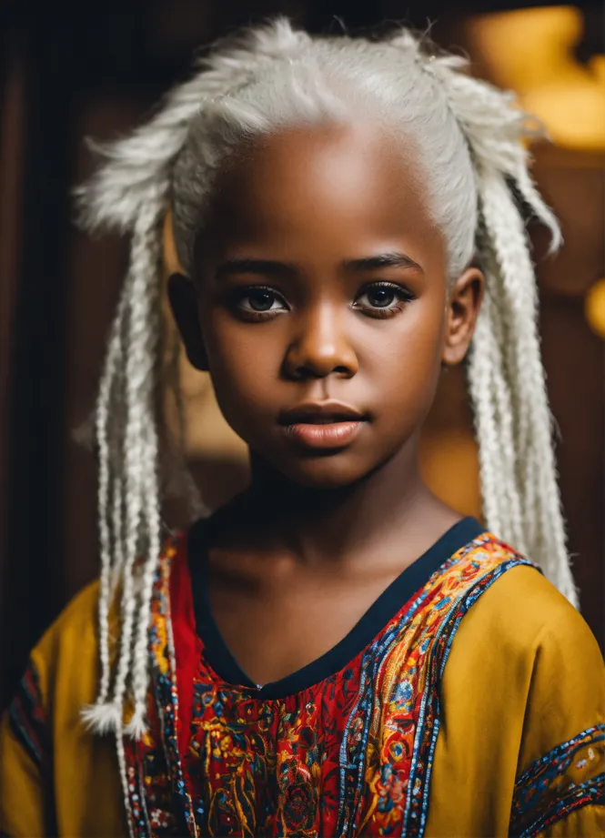 Lexica - Black little girl with blue eye and white hair