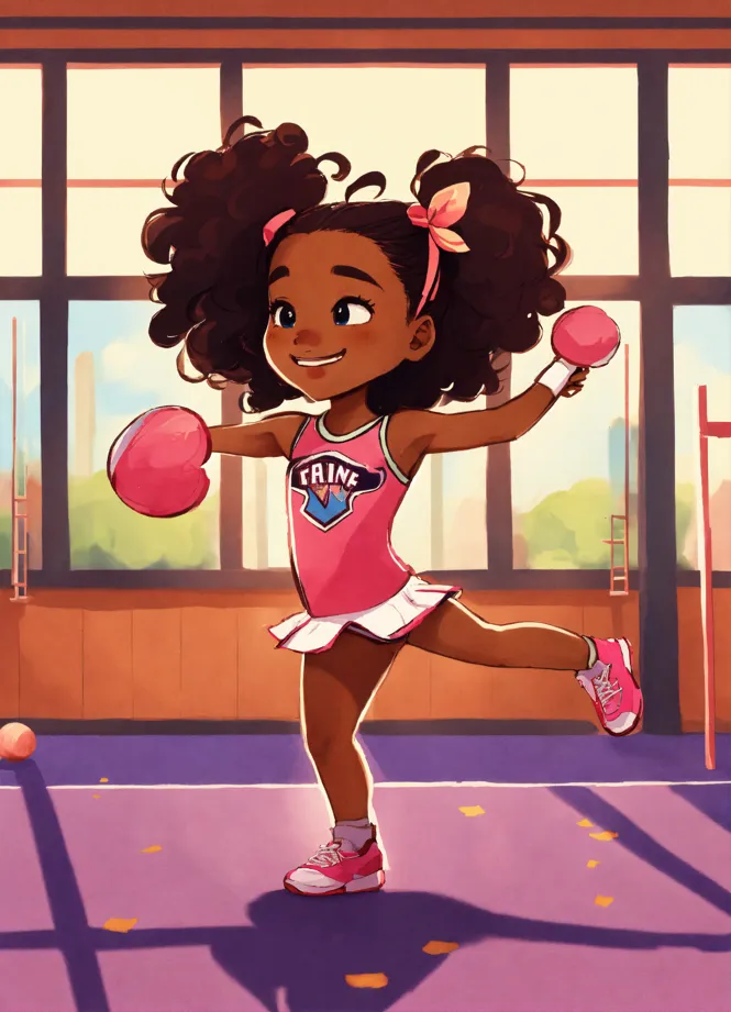Girl power black anime girl cheerleader with Afro hair in puffs