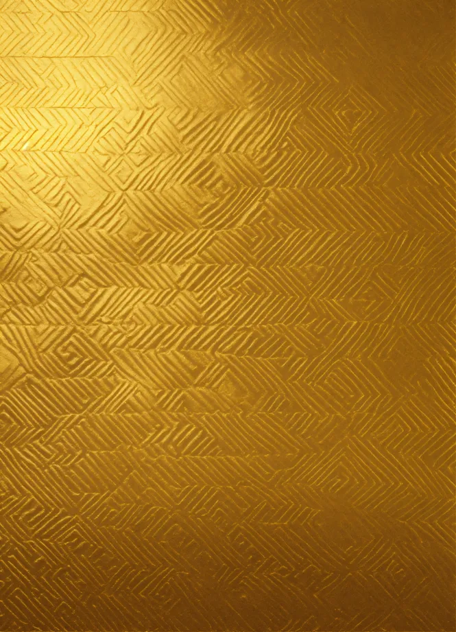 Lexica - A pattern of metallic gold leaves fades into the background