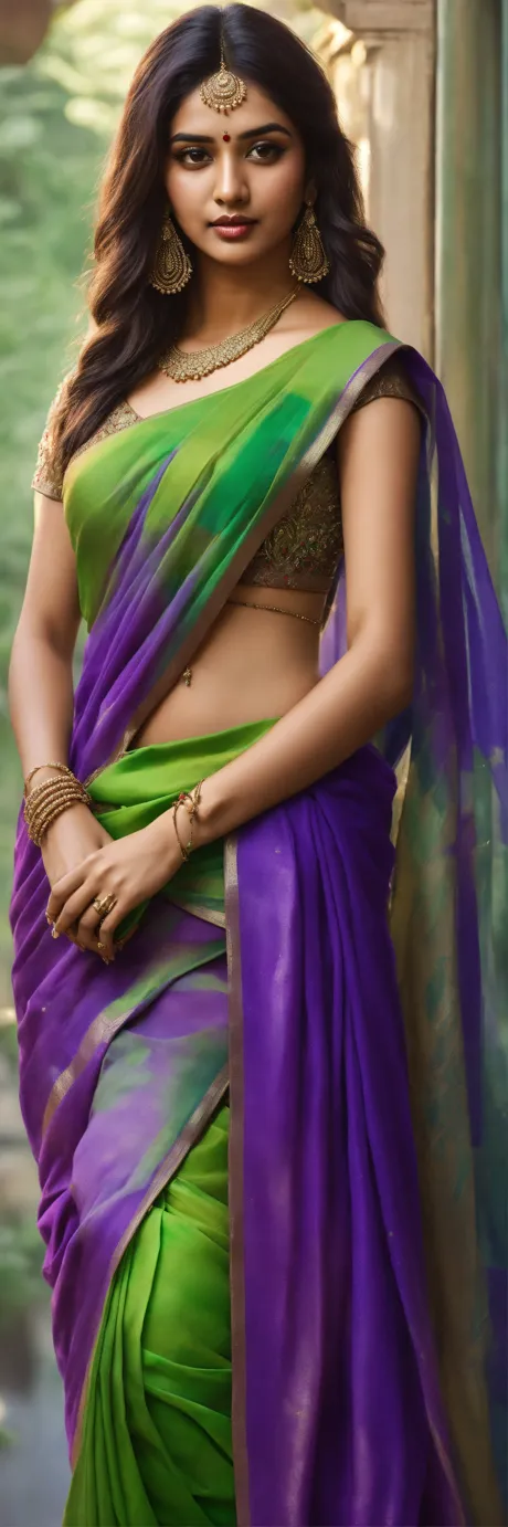 Lexica - wearing gold transparent embroidered silk saree
