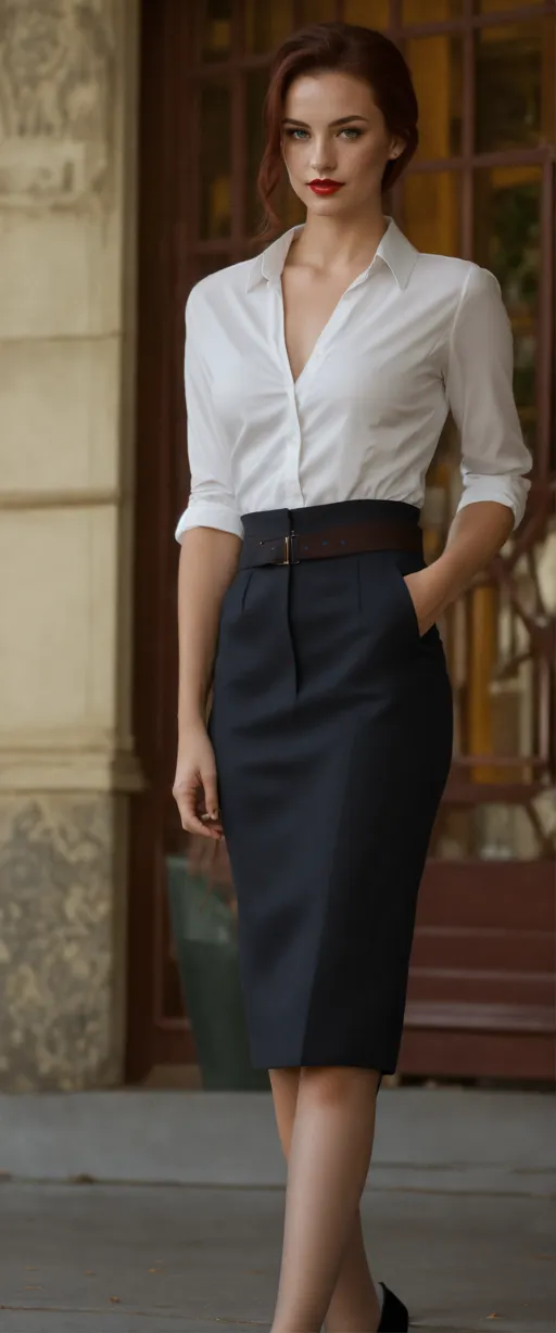 Black pencil skirt green shirt sales