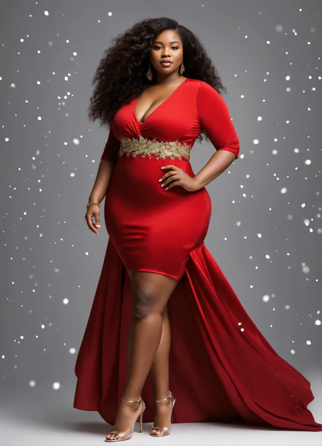 Lexica - full body studio picture of a 50 year old average size black woman  in low cut dress