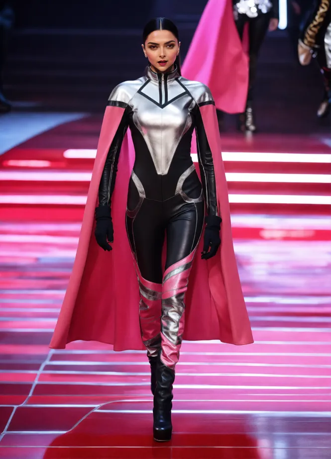 Lexica - Pretty Chinese female superhero in sleek pink coat, black