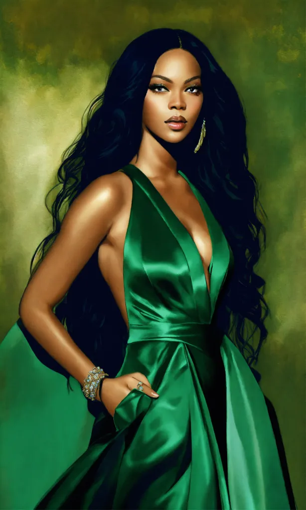 Lexica - a beautiful femme fatale in a green dress. black hair and snake  eyes
