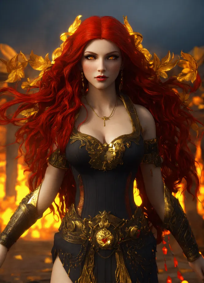 Lexica - a beautiful woman with giant chest in a beautiful dress with red  flaming hair