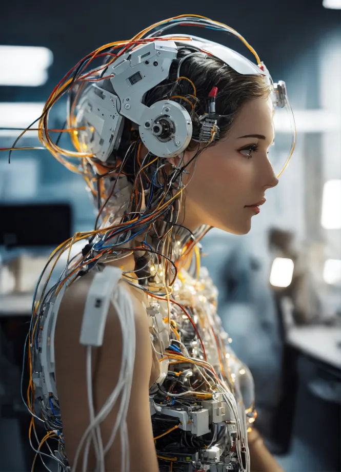 Lexica - electronic system on head humanoid |cyborg woman| with a