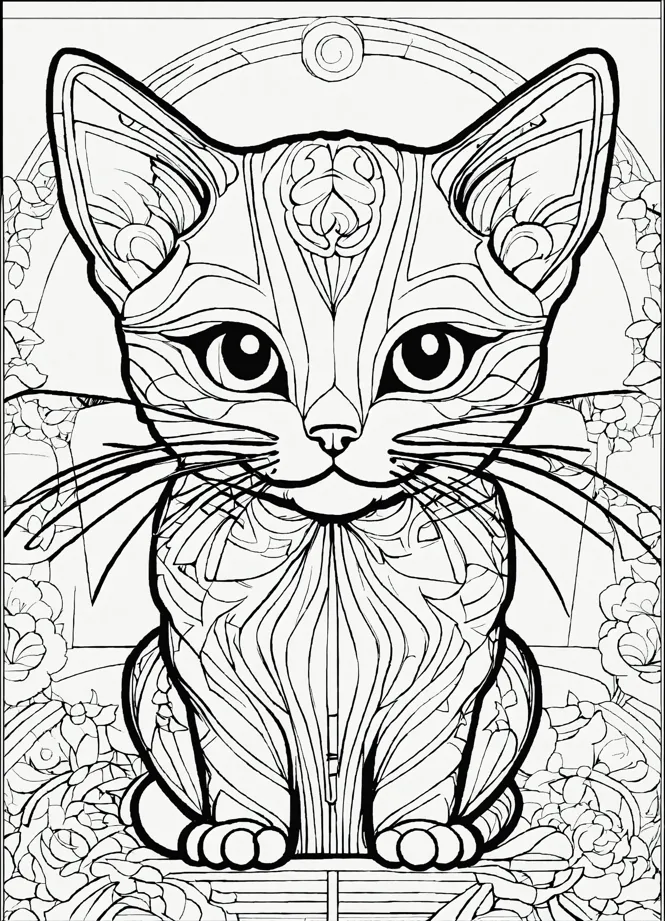 Lexica - Cat style coloring book for kids , outline art, drawing, sketch,  b&w, not overcrowded