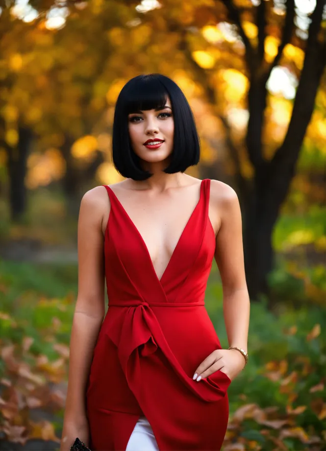 Lexica - Beautiful woman, heavy chest, tight red dress, elegant