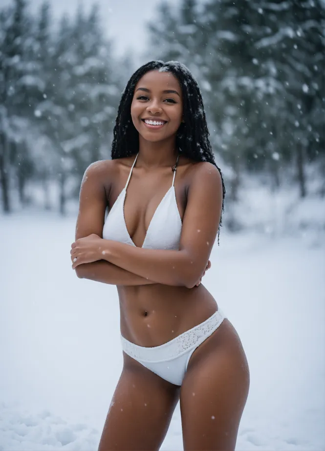 Lexica - Black woman, white spots on the skin, in a lace bikini