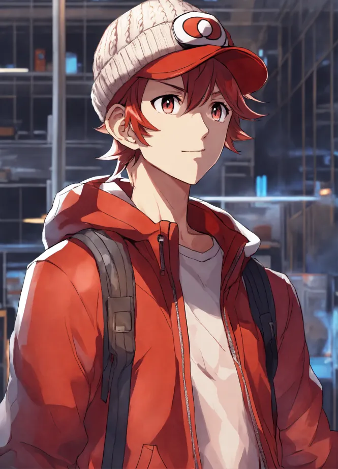 Red (character), red eyes, Pokémon, anime, anime boys
