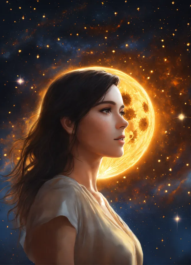 Lexica - native american young woman portrait in 3d digital art with moon  and stars in background