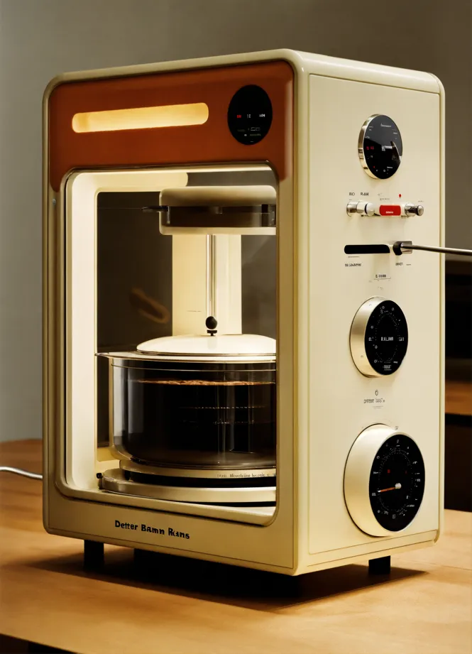 Lexica - A surreal coffee maker designed by Dieter Rams, BRAUN. Product ad  retro. stunning design.