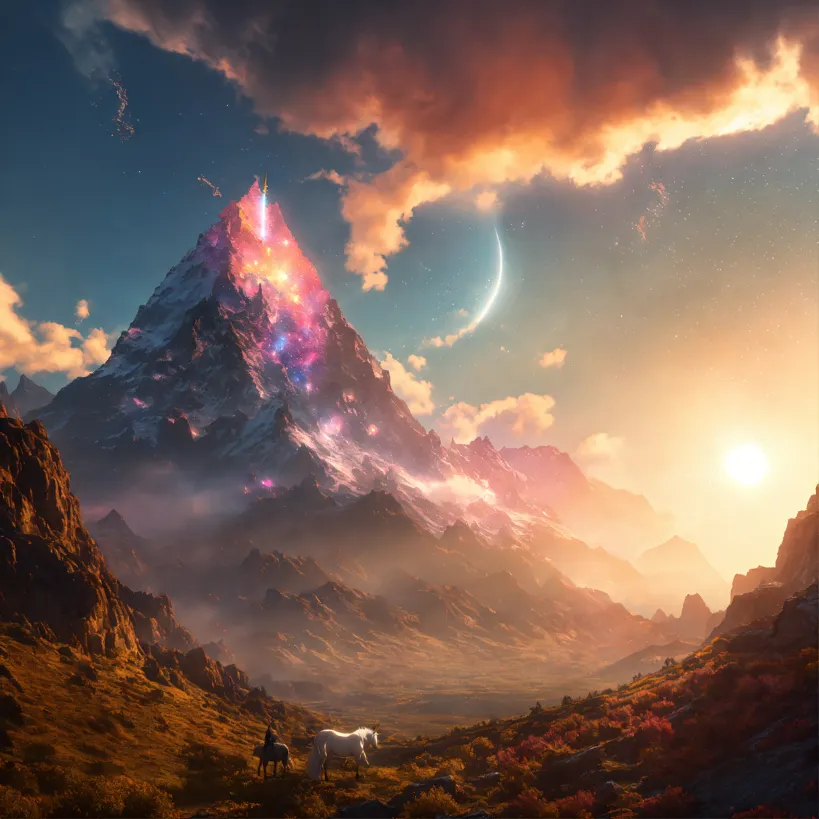 Lexica - a cowboy wearing a full - body iridescent suit and cowboy hat  inside a scenic western landscape with colorful clouds