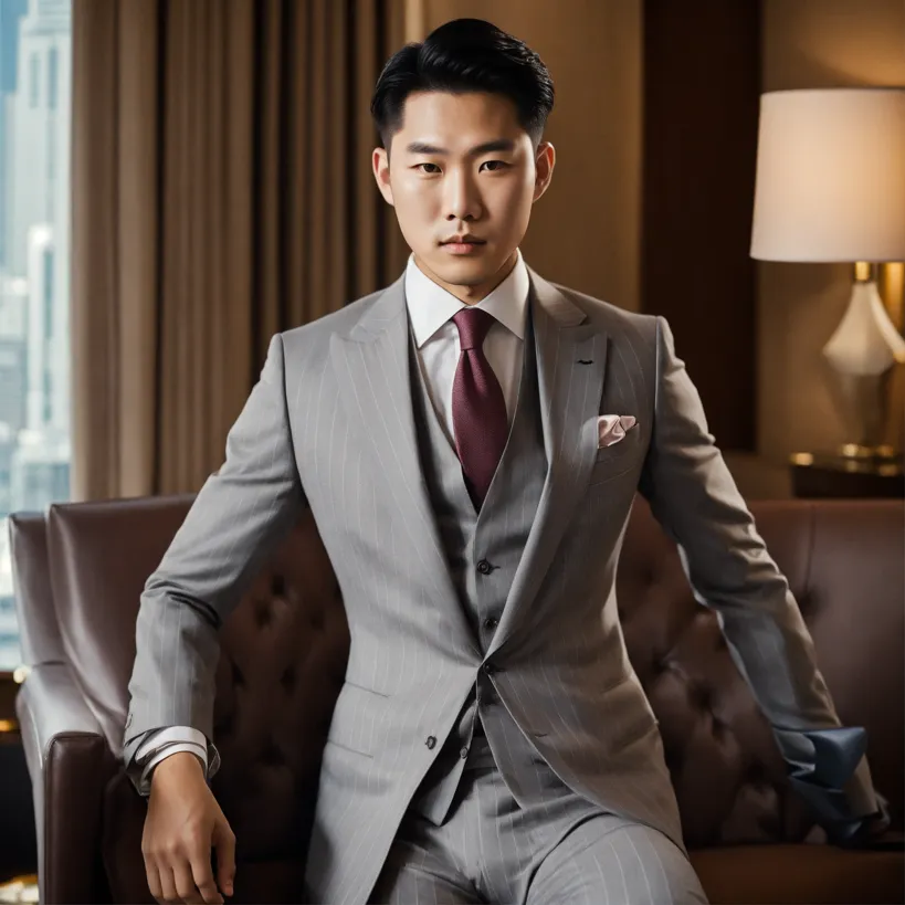 Lexica - A man with haute couture LV three piece suit, LV bag