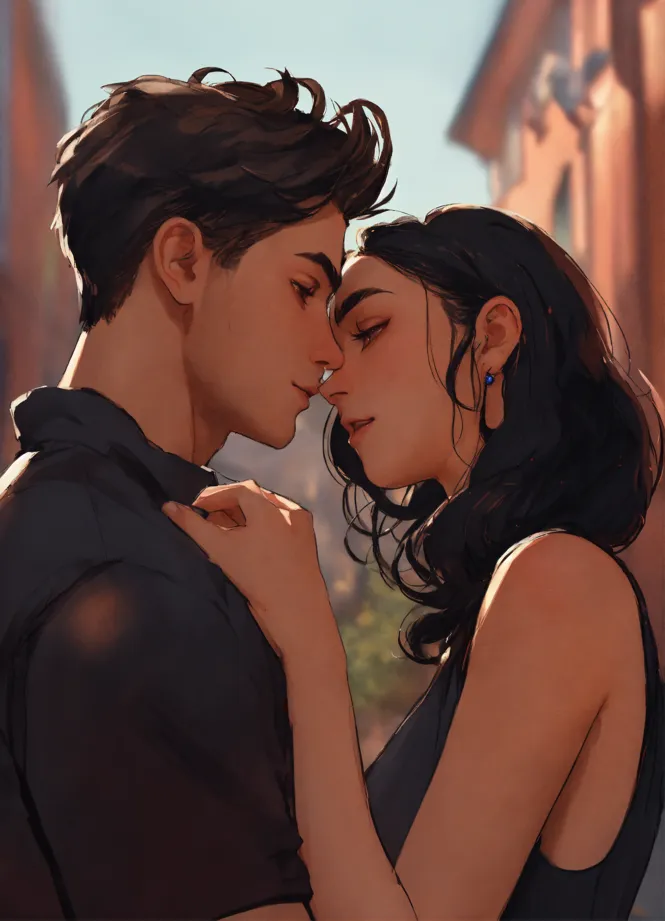 Lexica - Full body anime style couple kiss, date, realistic detailes, 2d  illustration, park, glamour, fashion style, 8k