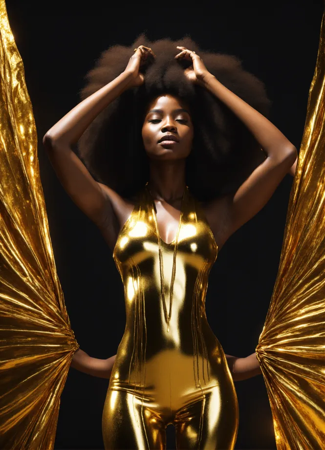 Emma_3M9A4952, Model is wearing metallic gold body paint. L…
