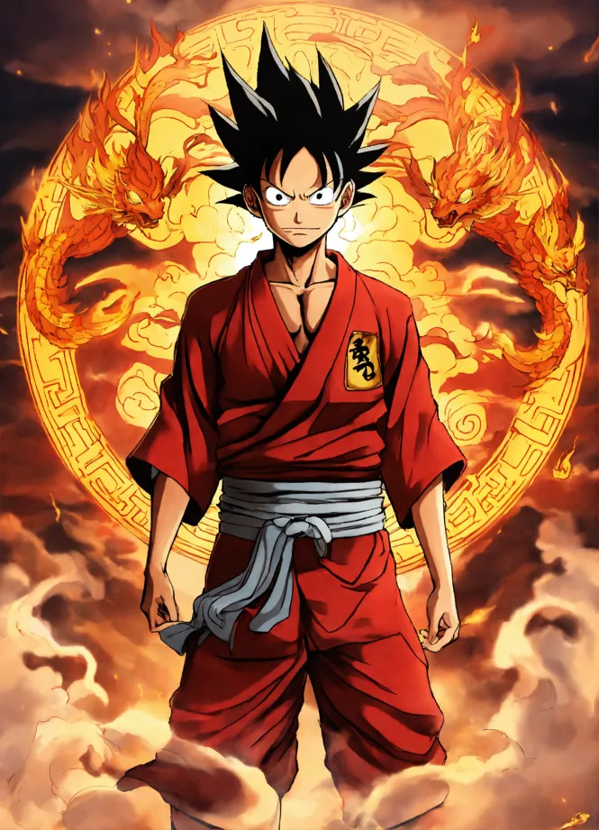 Male Anime Character Goku Super Saiyan 4 in the center, Stable Diffusion