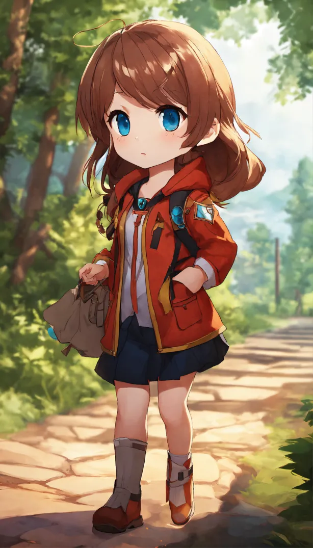 Anime Chibi Girl With Brown Hair And Blue Eyes