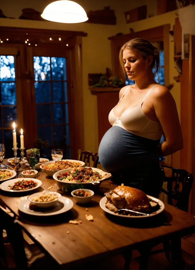 Lexica - full-figured swedish woman wearing revealing shirt serving food