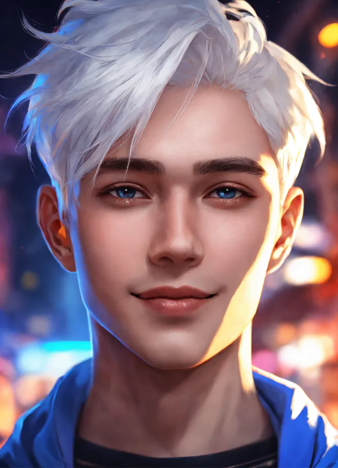 Lexica - Beautiful anime boy with short white hair, character portrait, 1 9  6 0 s, long hair, intricate, elegant, highly detailed, digital painting