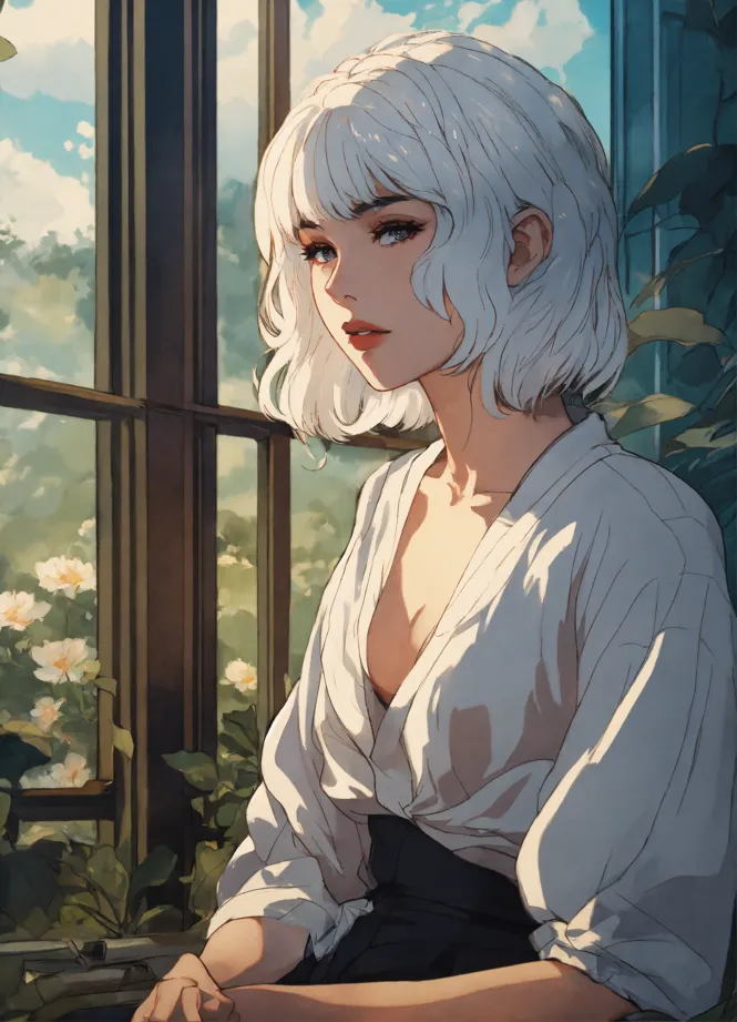 Lexica - Light gray hair, short hair, female, slender, kind, ephemeral,  pixiv, anime, Japanese anime, recent Japanese anime, Japanese anime-style  lin