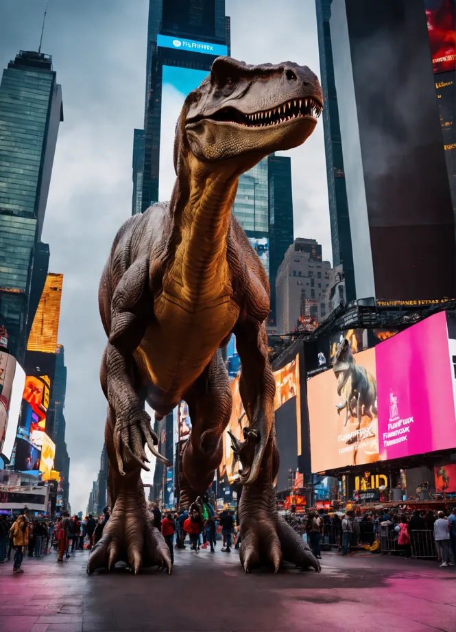 Lexica - a herd of dinosaurs roam a deserted modern city realistic 3d render