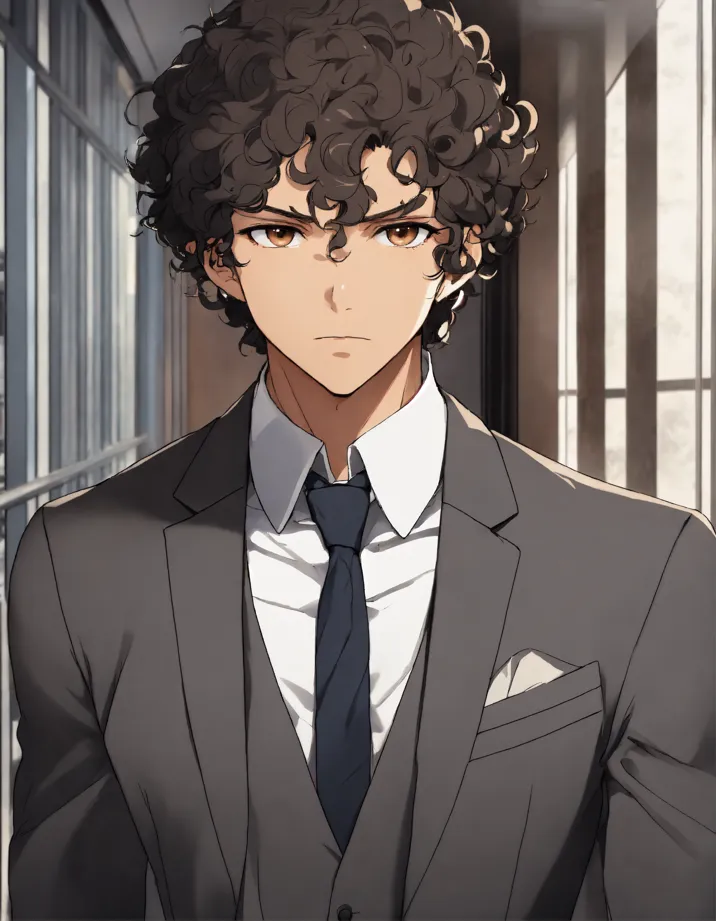 Lexica male whos mixed black and white curly hair anime style