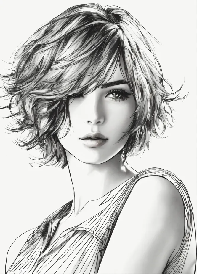 pencil sketch of an anime girl with short hair and