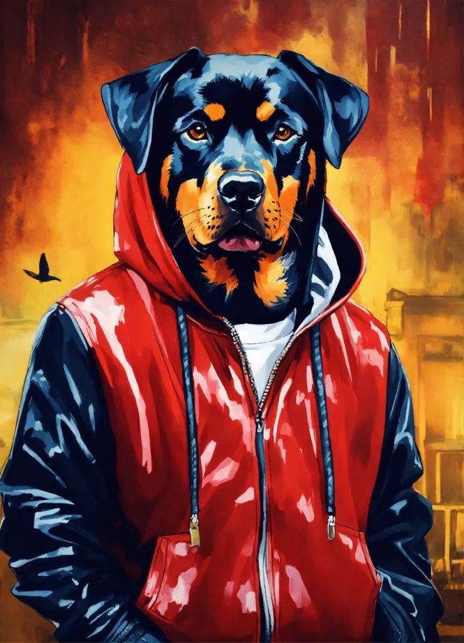 Lexica - portrait of an anthropomorphic rottweiler in a motorcycle