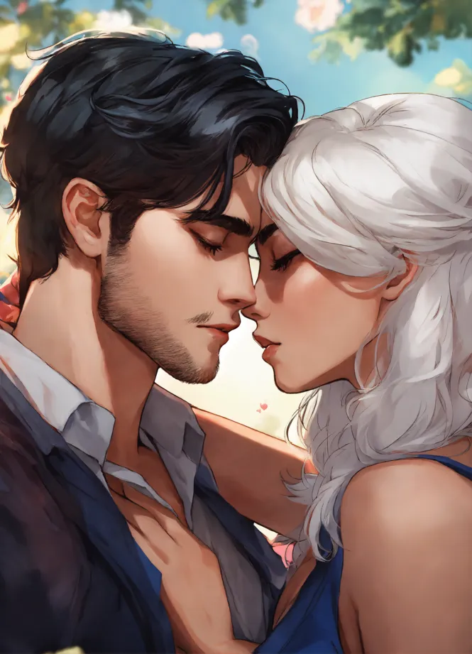 Lexica - Full body anime style couple kiss, date, realistic detailes, 2d  illustration, park, glamour, fashion style, 8k