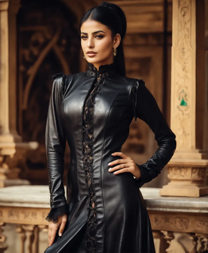 High Neck Leather Dress