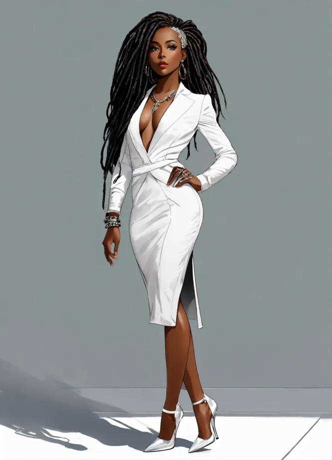 Lexica - Full body studio picture of a 50 year old average size black woman  in low cut dress