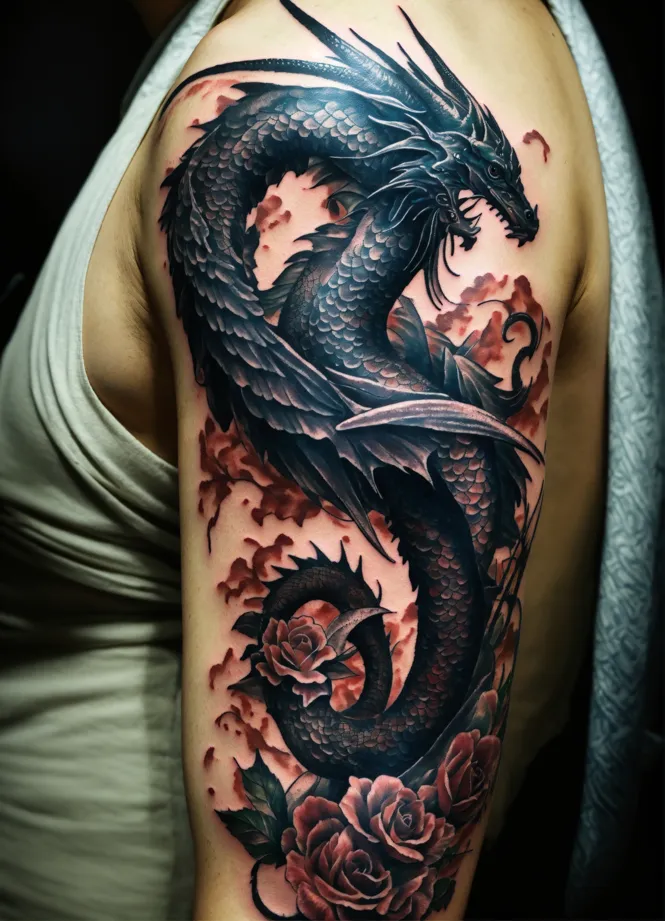 Lexica - Dragon tattoo around arm