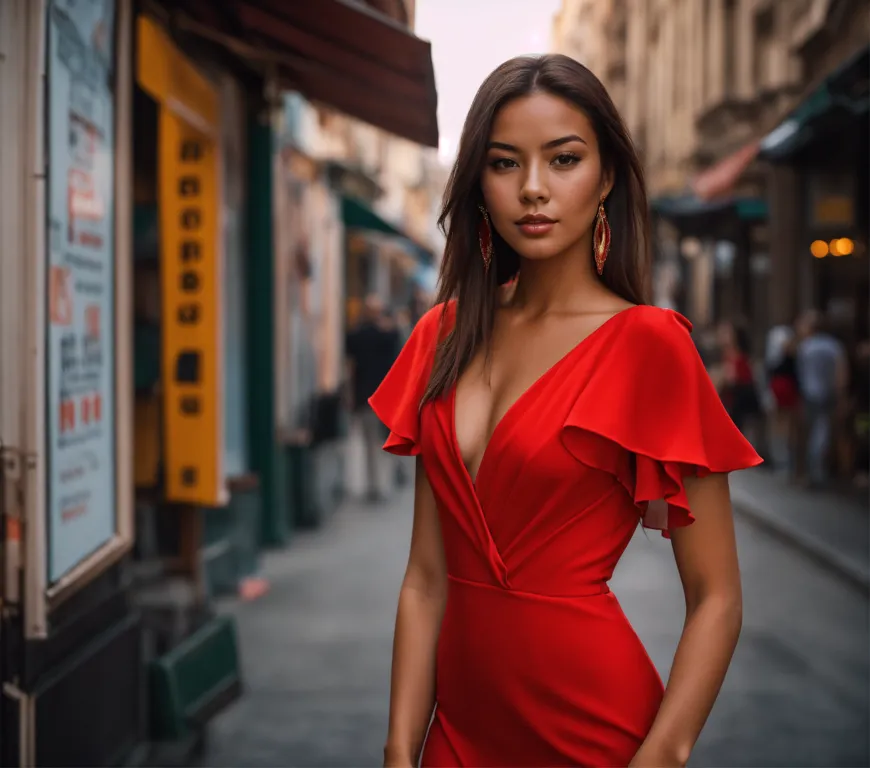Lexica - Beautiful woman, heavy chest, tight red dress, elegant
