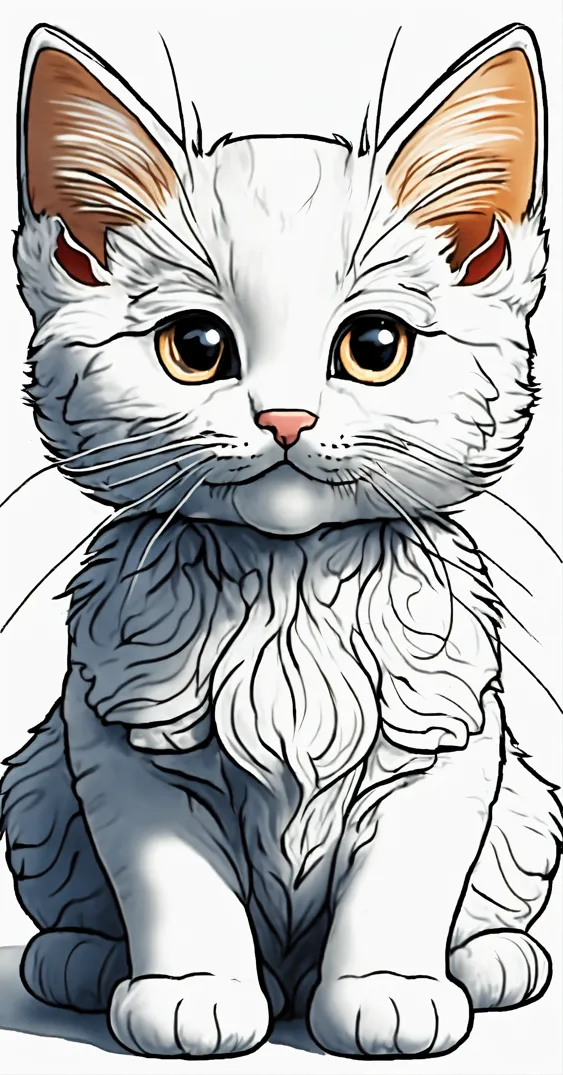 Lexica - Dessin artistique minimaliste d'un chat au crayon blanc avec long  poil,avec les yeux bleu avec un crayon blanc, fond noir