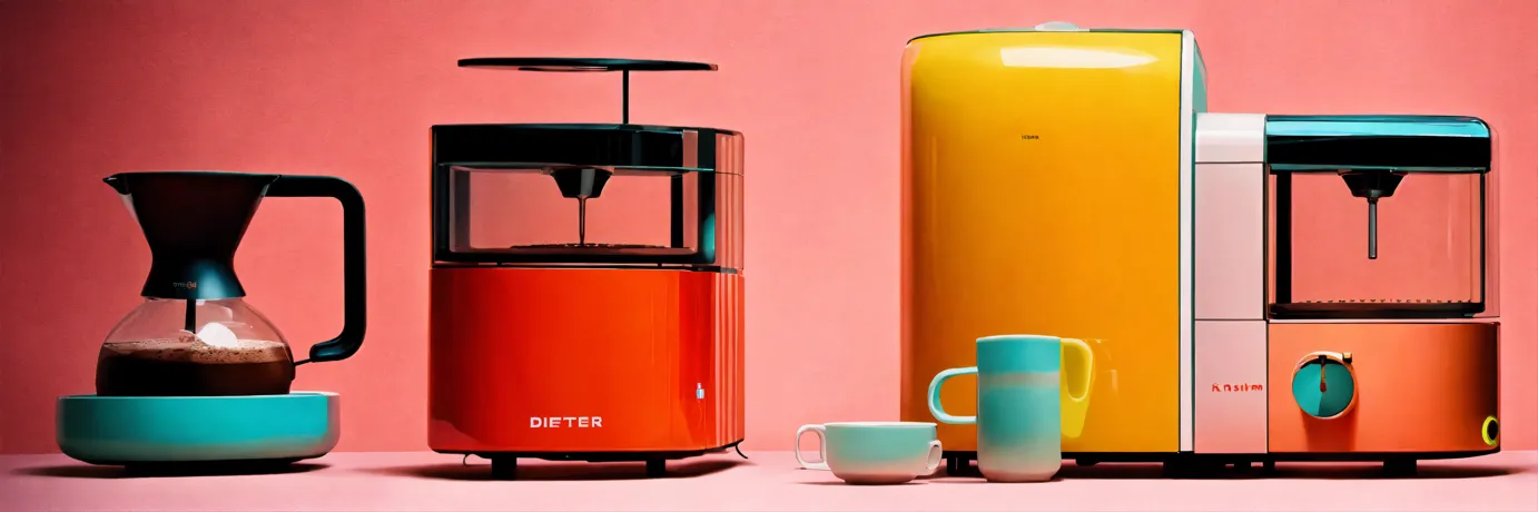 Lexica - A surreal coffee maker designed by Dieter Rams, BRAUN. Product ad  retro. stunning design.