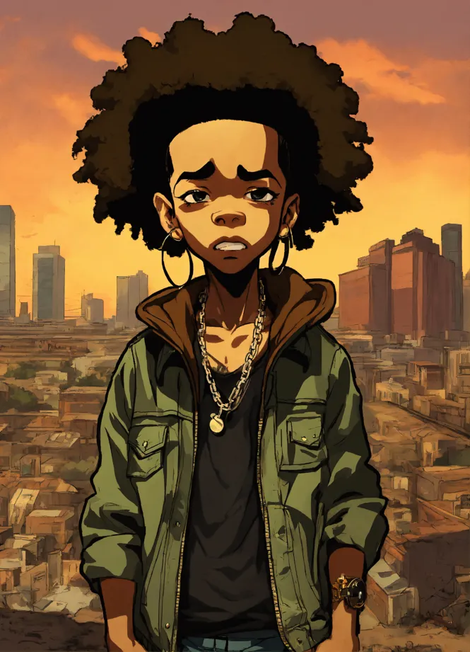 Lexica - A boondocks style art of very black skin anime darkest boy