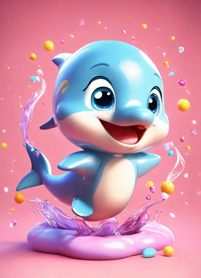 Cute and Adorable Cartoon Fluffy Baby Pink Dolphin · Creative Fabrica