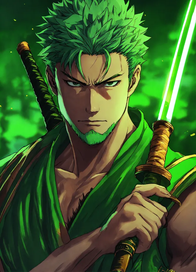 One Piece Roronoa Zoro con Espada Verde Fondo de Escritorio 4K