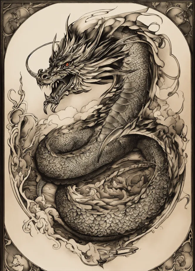 Lexica - A tribal Chinese dragon tattoo by Eiichiro Oda, high poly,  isometric art, 3d art, high detail, artstation, concept art, behance, ray  tracing
