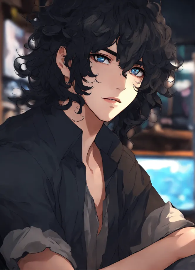 Lexica - Anime style big boy short black hair, deep focus