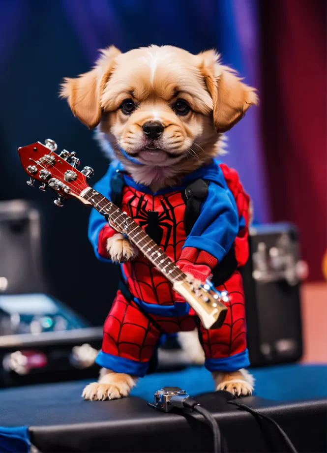 Lexica - Spiderman playing guitar in a show